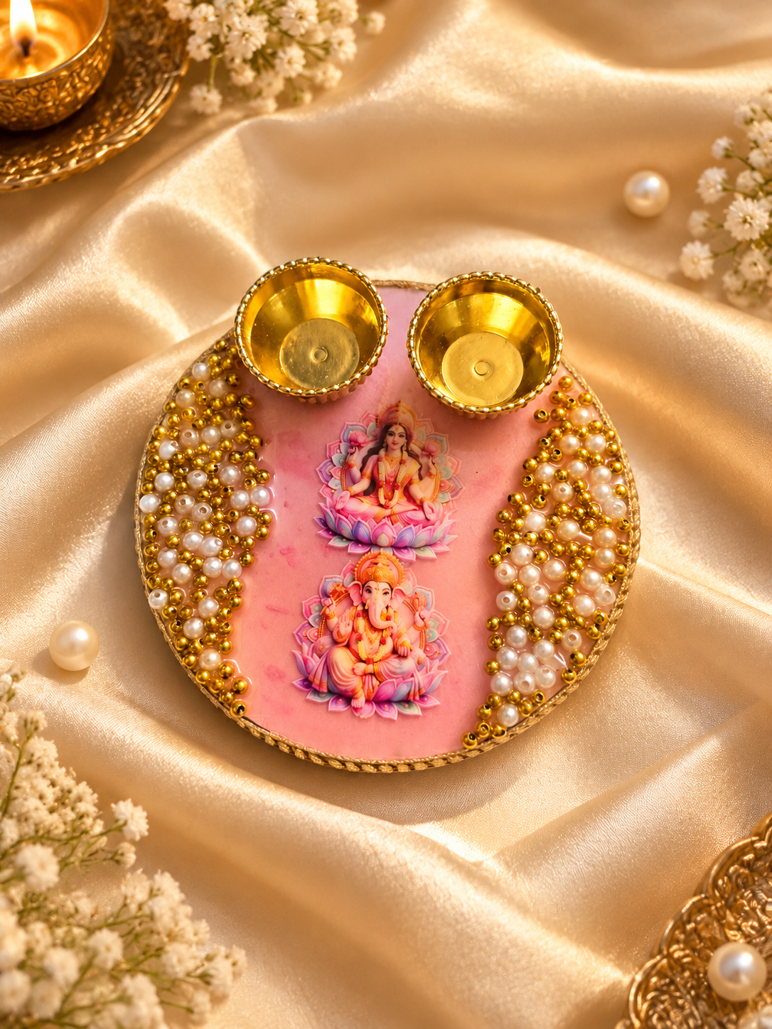 MDF Base- Resin Coated Pooja Thali- 4inch