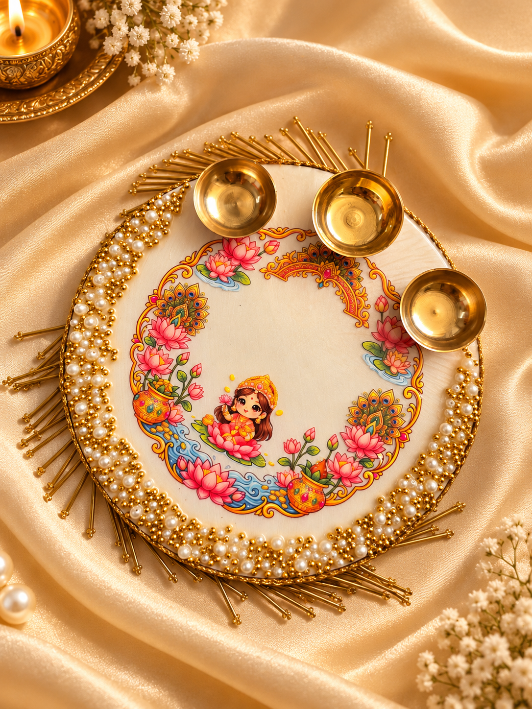 MDF Base- Resin Coated Pooja Thali- 8inch