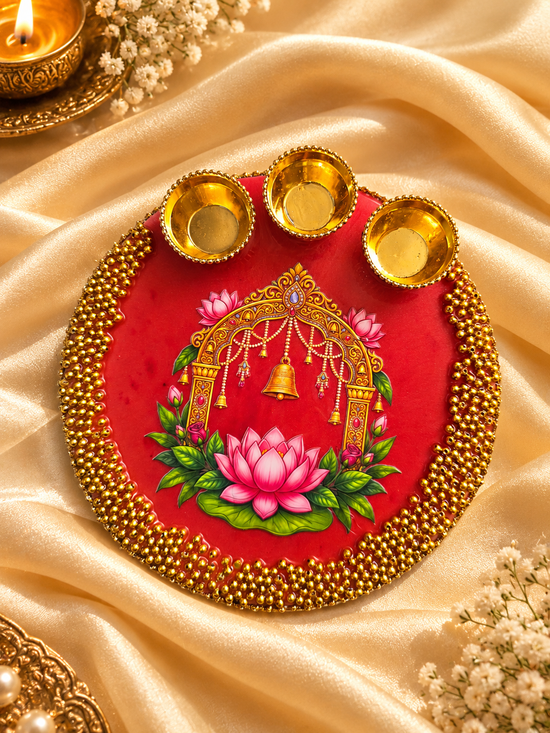 MDF Base- Resin Coated Pooja Thali- 6inch