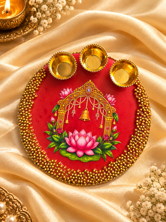 MDF Base- Resin Coated Pooja Thali- 6inch