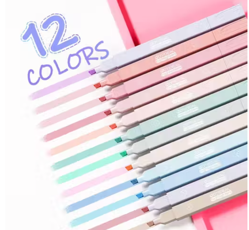 12pcs Dual-Tip Pastel Highlighters